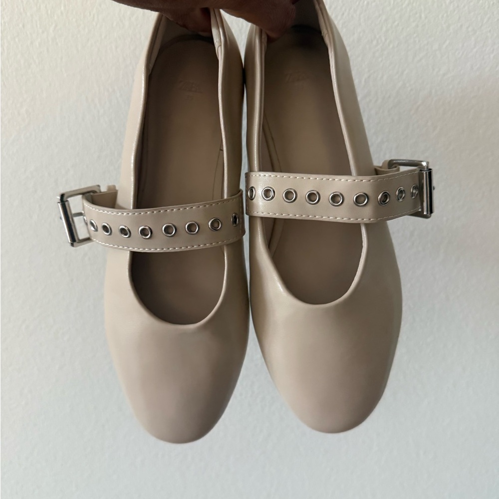 Zara Cream Flats with Silver Buckle